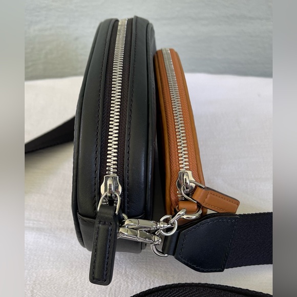 HTF $895 MCM Essential Visetos Double Pochette Crossbody Bag Cognac Black EUC - Picture 4 of 16